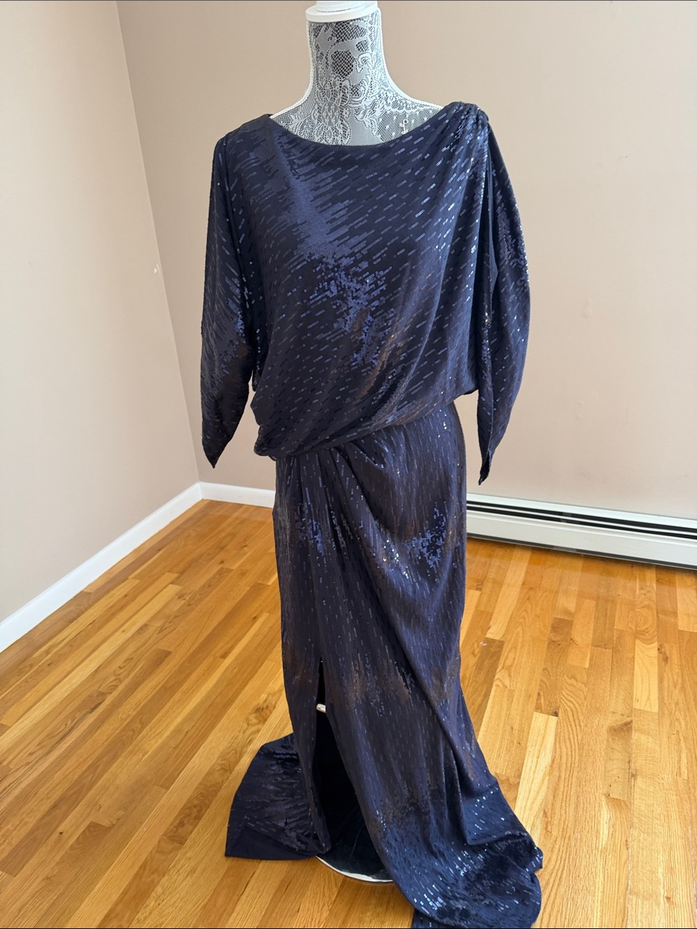 Navy Sequin Maxi Dress - Women's Evening Gown